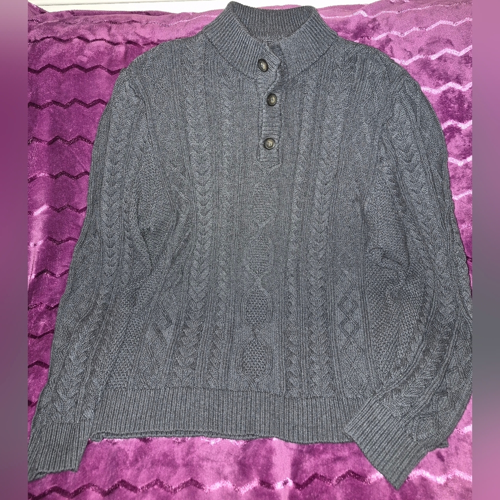 Tilley Men's Cable Knit Grey Sweater 100% Cotton Size Large